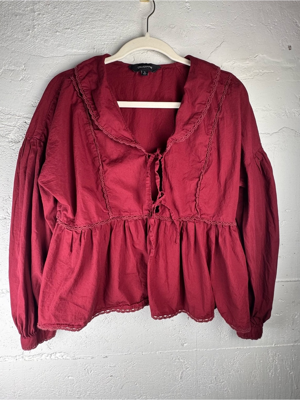 Women's Red Peasant Tunic with Tie Front - Gallopram